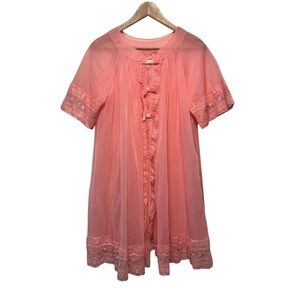 Vintage Shadowline Pink Sheer Lace Nightgown | Size Small